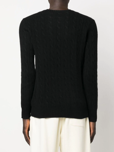 Polo Ralph Lauren Logo-embroidered Cable-knit Jumper In Schwarz