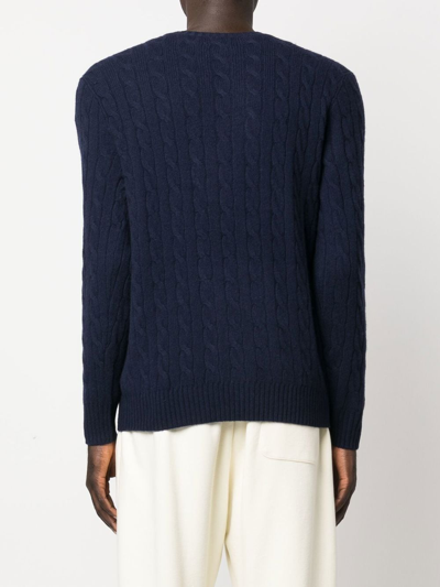 Polo Ralph Lauren Blue Crewneck Sweater With Pony Embroidery On The Front And Woven Knit In Blau