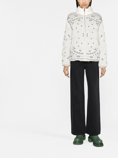 Alanui Woman White And Multicolour Bandana Puffer Jacket In Nude