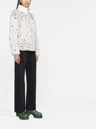 Alanui Woman White And Multicolour Bandana Puffer Jacket In Nude