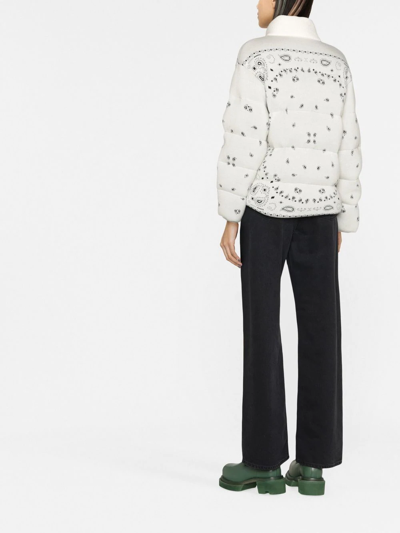 Alanui Woman White And Multicolour Bandana Puffer Jacket In Nude