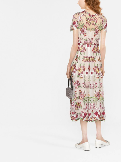 Shop Marchesa Notte Floral-embroidered Dress In Nude