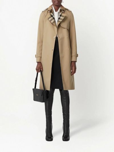 Burberry Long Check Collar Gabard In Brown