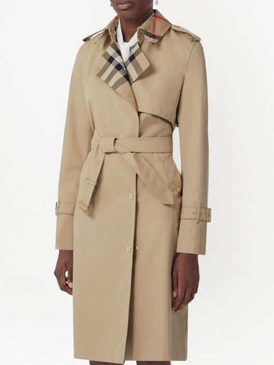 Burberry Long Check Collar Gabard In Brown