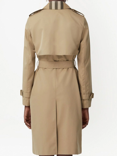 Burberry Long Check Collar Gabard In Brown