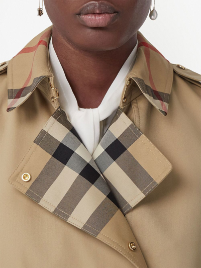 Burberry Long Check Collar Gabard In Brown