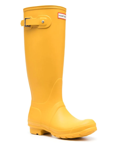 Hunter Logo-patch Detail Boots In Gelb