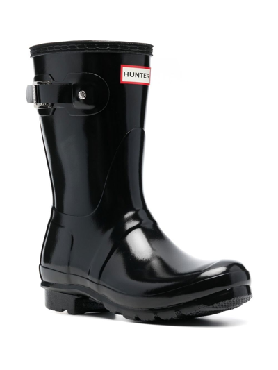 Hunter Logo-patch Detail Boots In Schwarz