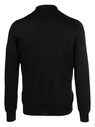 Shop Barba Long-sleeved Knit Polo Shirt In Schwarz