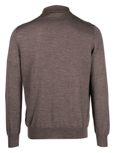 Shop Barba Long-sleeved Knit Polo Shirt In Braun