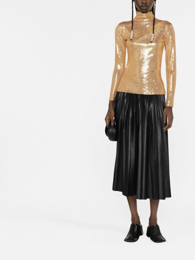 Shop Atu Body Couture Sequinned High-neck Top In Gold