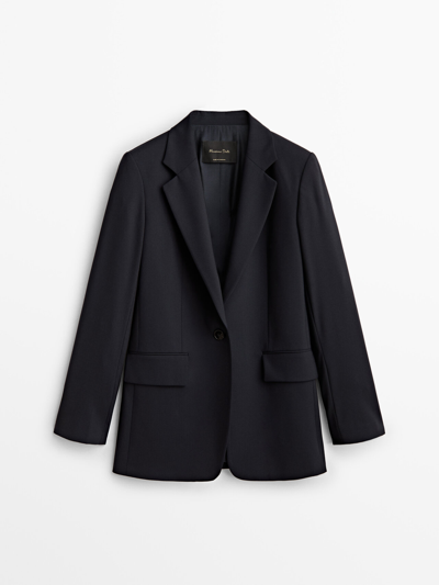 Shop Massimo Dutti Cool Wool Suit Blazer In Navy Blue