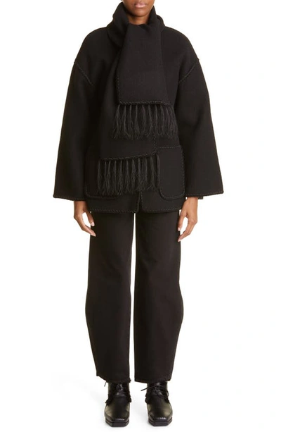 Shop Totême Boxy Wool & Alpaca Bouclé Sweater In Black