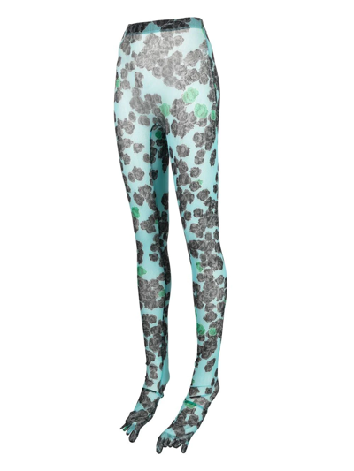 Natasha Zinko Pixel-roses Mesh Leggings In Green