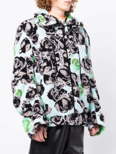 Shop Natasha Zinko Floral-print Oversize Fleece Jacket In Multicolour