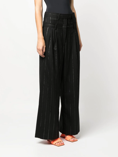 Shop Msgm Layered-waistband Wide-leg Trousers In Schwarz