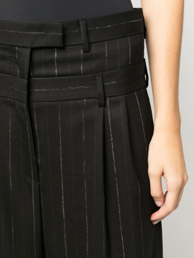 Shop Msgm Layered-waistband Wide-leg Trousers In Schwarz