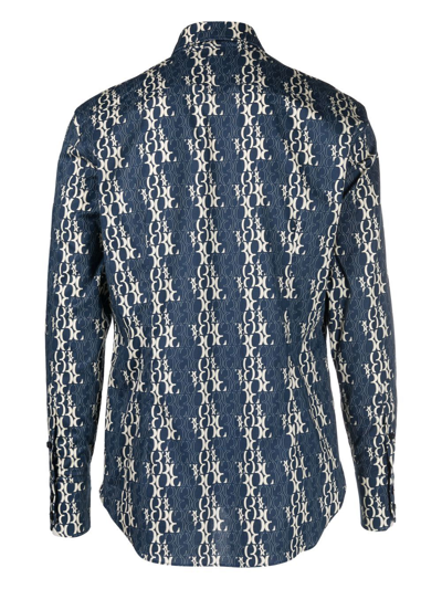 Shop Billionaire Monogram-print Long-sleeve Shirt In Blau