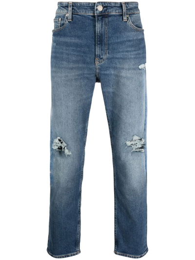 Shop Calvin Klein Jeans Est.1978 Distressed-effect Straight-leg Jeans In Blue