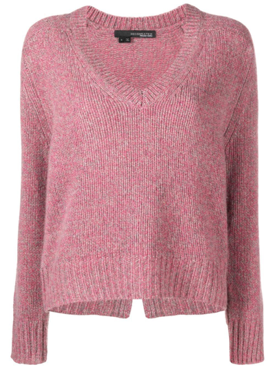 Shop 360cashmere Ribbed-knit V-neck Top In Rosa