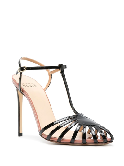 Shop Francesco Russo Pointed Strap-detail 105mm Sandals In Schwarz