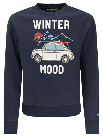 Shop Mc2 Saint Barth Cotton Sweatshirt With 500 Mood Print In Blue