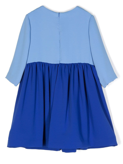 Shop Mi Mi Sol Bow-detail Two-tone Dress In Blue