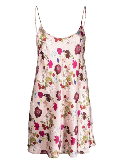Shop La Perla Floral-print Silk Slip Nightdress In Pink