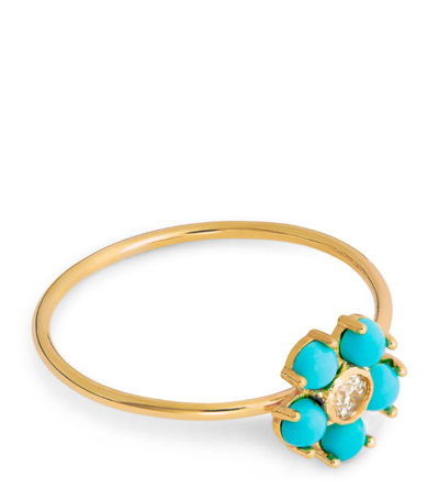 Shop Jennifer Meyer Yellow Gold, Diamond And Turquoise Flower Ring