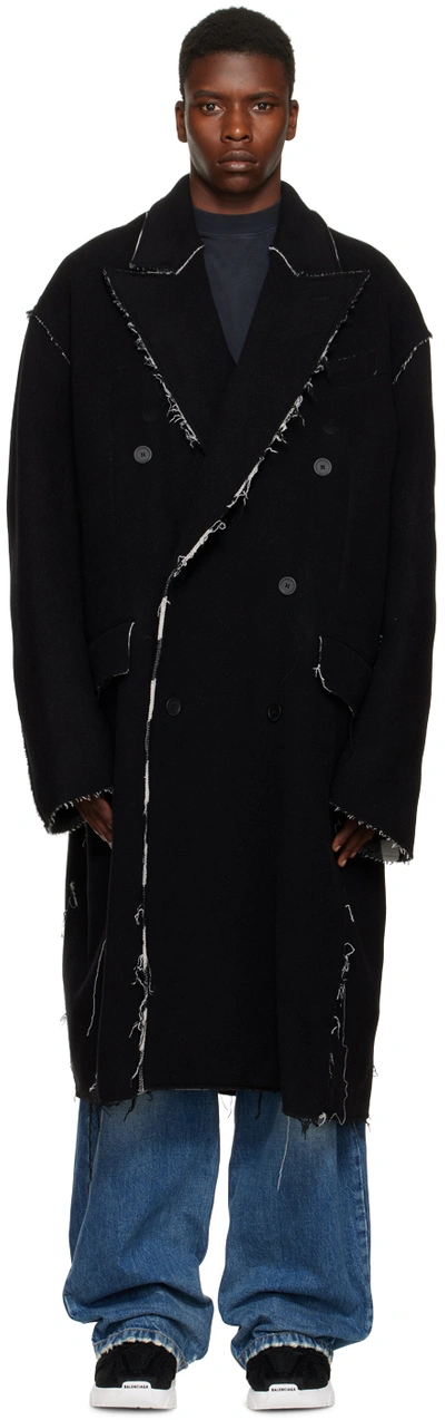 Raw Edge Coat In Black And White Double Face Buffalo Check Raw Edge Coat In Black And White Double Face Buffalo Check