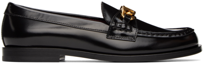 Shop Valentino Black Vlogo Chain Loafers In 0no Black