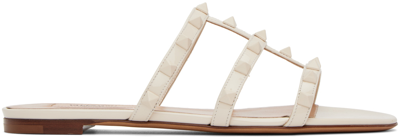 Shop Valentino White Rockstud Sandals In I16 Light Ivory
