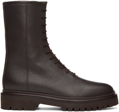 Shop Legres Brown Leather Combat Boots In Dark Brown