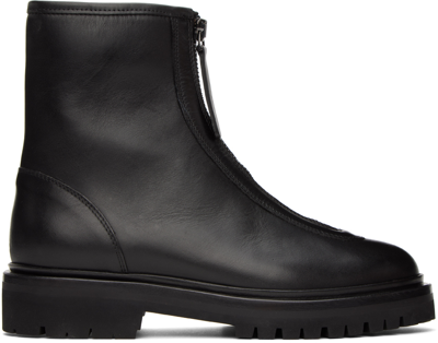 Shop Legres Black Oiled Leather Ankle Boots