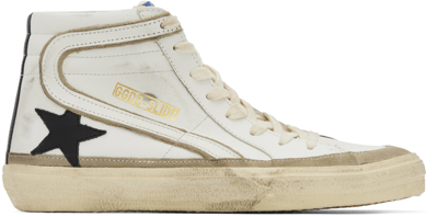 Shop Golden Goose White Slide High-top Sneakers In 11198 White/yellow