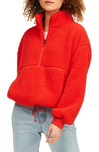 Shop Billabong Time Off Faux Fur Half Zip Pullover In Red Velvet