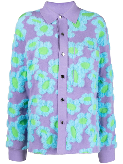 Shop Jacquemus Floral-patterned Collared Cardigan In Purple