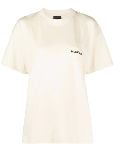 Shop Balenciaga Logo-print Drop-shoulder T-shirt In Neutrals