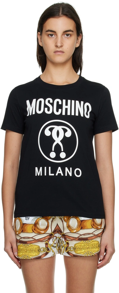 Shop Moschino Black Double Question Mark T-shirt In A2555 Black (white C