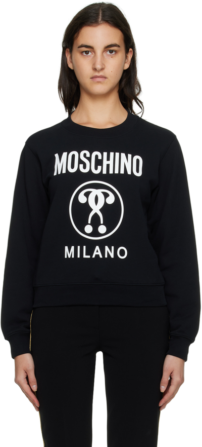 Shop Moschino Black Double Question Mark Sweatshirt In A2555 Black White