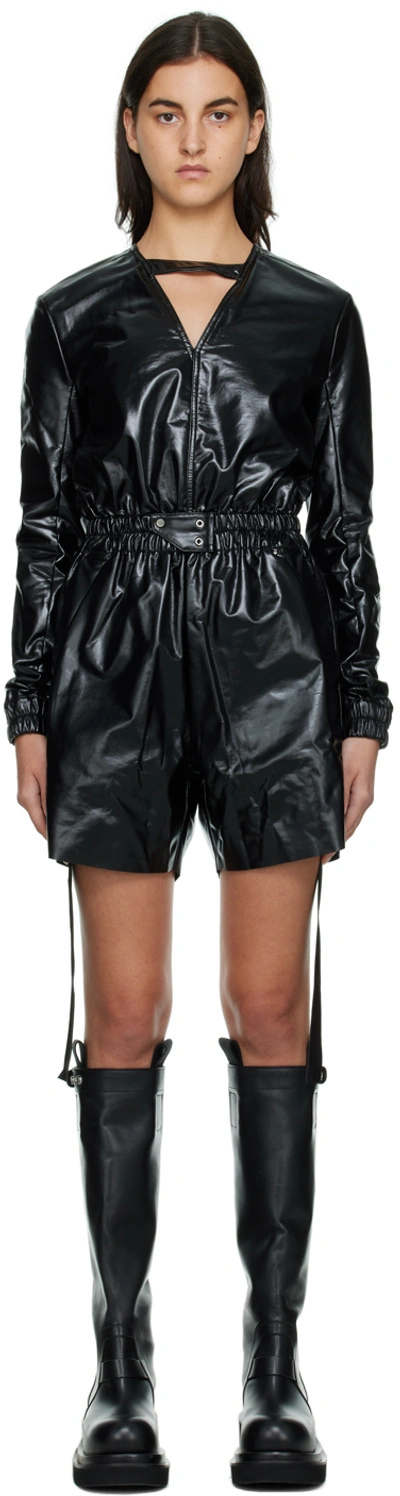 Rick Owens Drkshdw Black Bodybag Faux Leather Playsuit In 09 Black