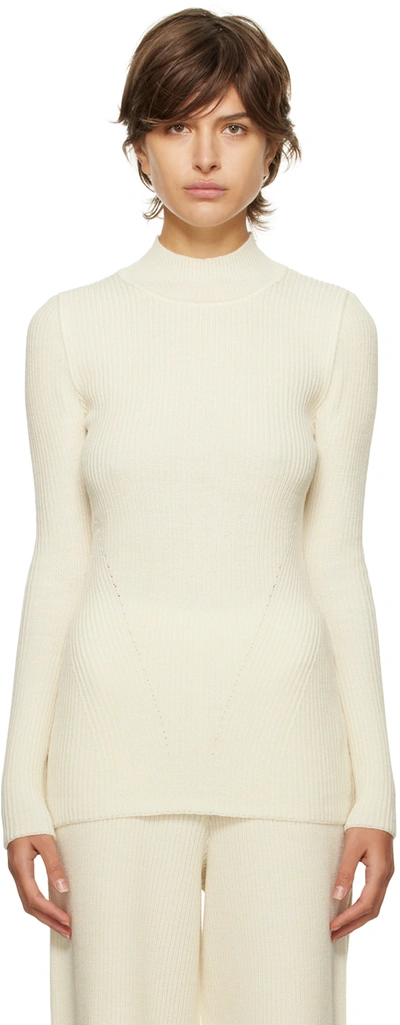 Norba Off-white Cutout Turtleneck In Pearl White