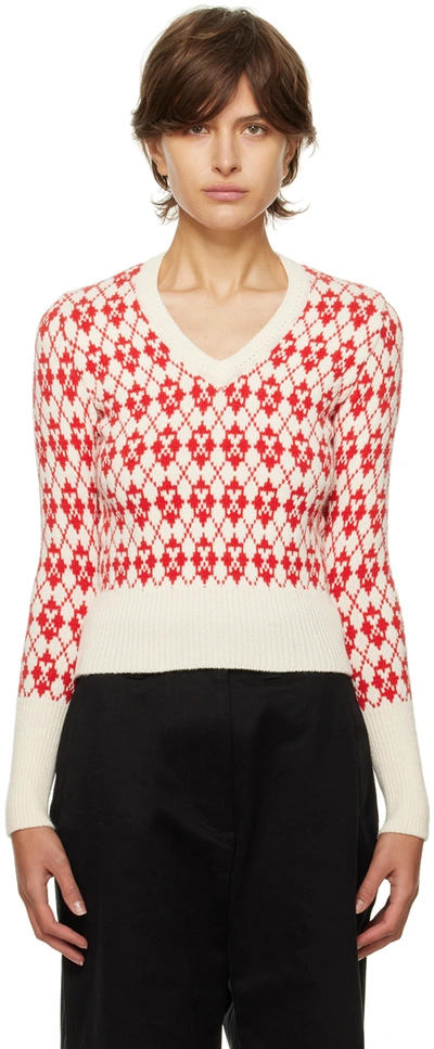 Shop Ami Alexandre Mattiussi Red & Off-white Jacquard Sweater In 154 Off-white/red