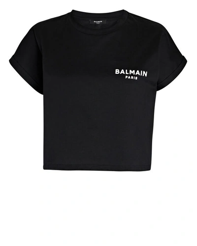 Balmain Flocked Logo T-shirt In Black | ModeSens