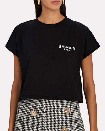 Shop Balmain Flocked Logo Organic Cotton T-shirt In Black