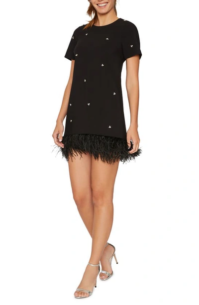 Shop Likely Marullo Crystal & Feather Trim Minidress In Black