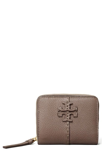 Shop Tory Burch Mcgraw Bifold Leather Wallet In Silver Maple