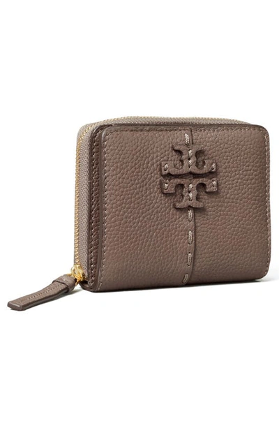 Shop Tory Burch Mcgraw Bifold Leather Wallet In Silver Maple