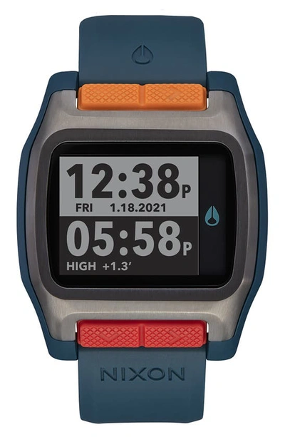 Shop Nixon High Tide Digital Silicone Strap Watch, 44mm In Light Gunmetal / Teal