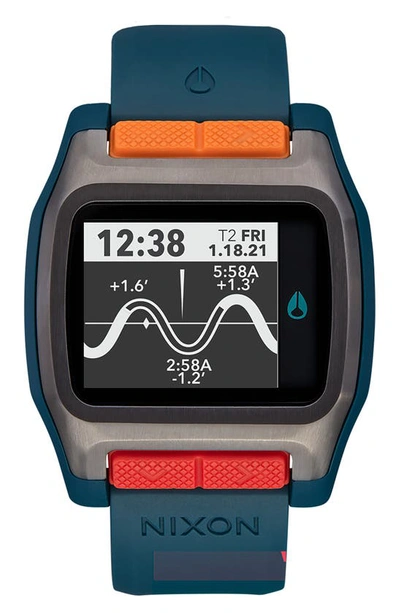 Shop Nixon High Tide Digital Silicone Strap Watch, 44mm In Light Gunmetal / Teal